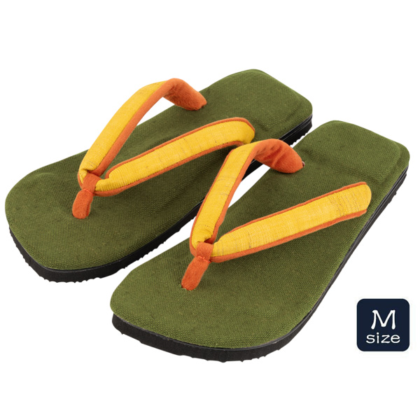 雪駄 緑茶染め のぞき花緒 山吹麻【レディース】｜R1160Z-GR-M