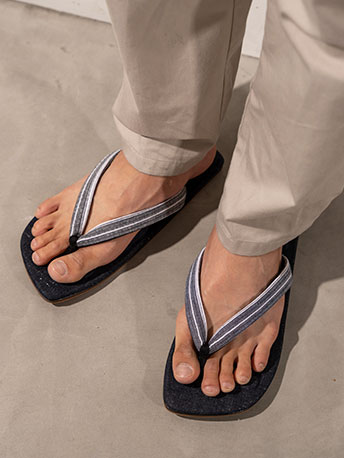 雪駄 岡山デニム 阿波しじら織・縦縞 【メンズ】|H1081